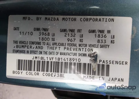 2011 Mazda Mazda3 I Touring z USA, uszkodzony, nr VIN JM1BL1VF1B1418910